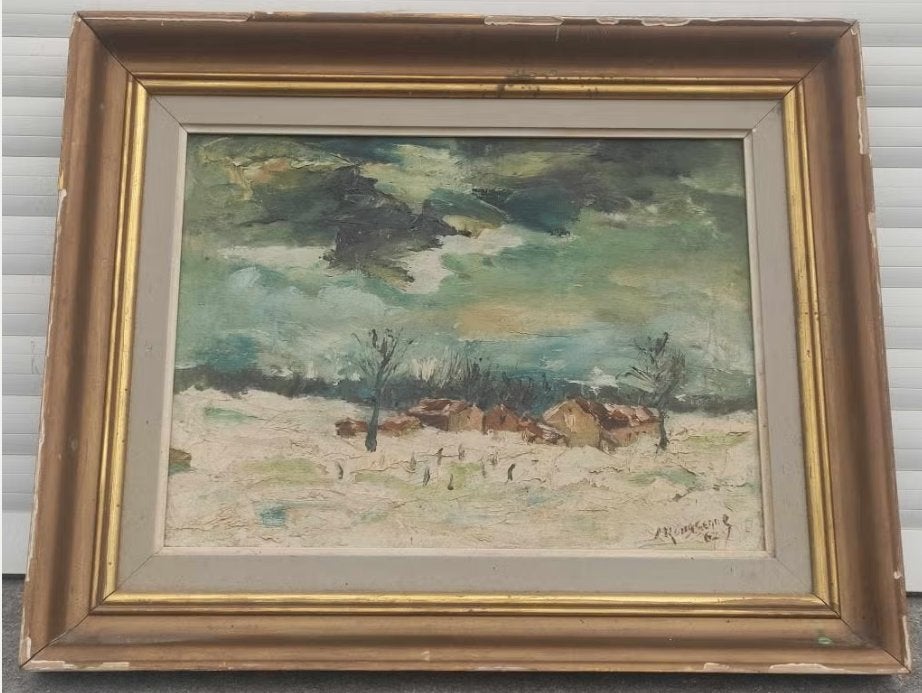 huile sur toile paysage enneige signe, Enlèvement ou Envoi, Paysage, Toile
