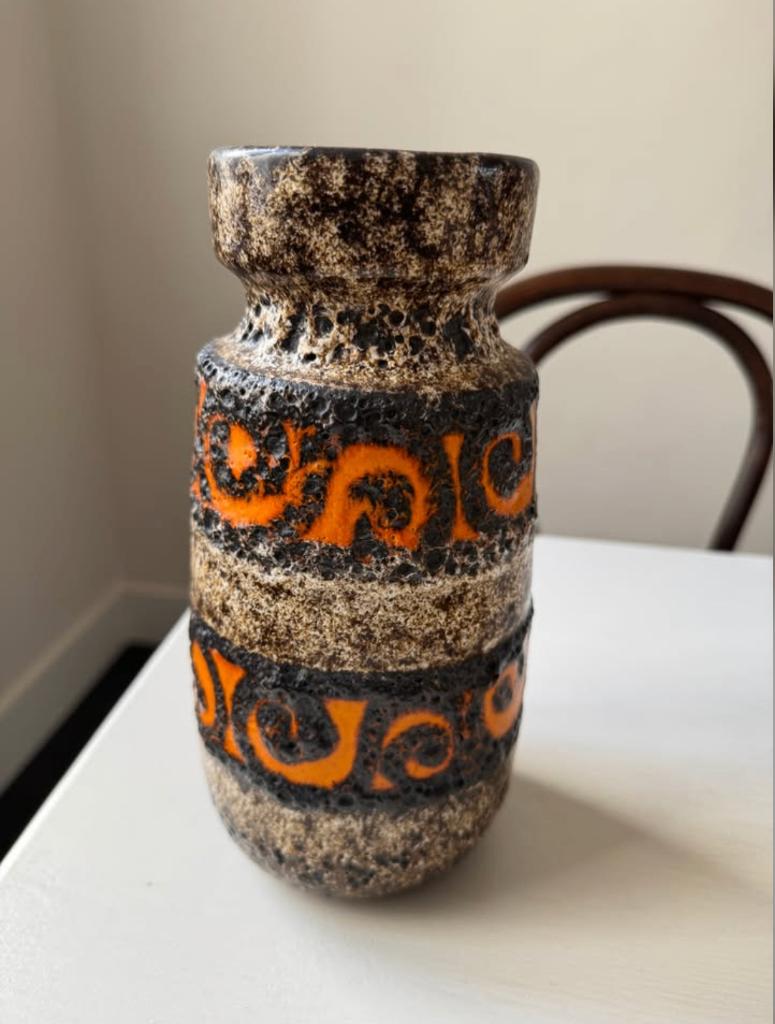 Vintage West German Fat Lava vaas, Huis en Inrichting, Ophalen, Aardewerk of Porselein, Oranje, Zo goed als nieuw