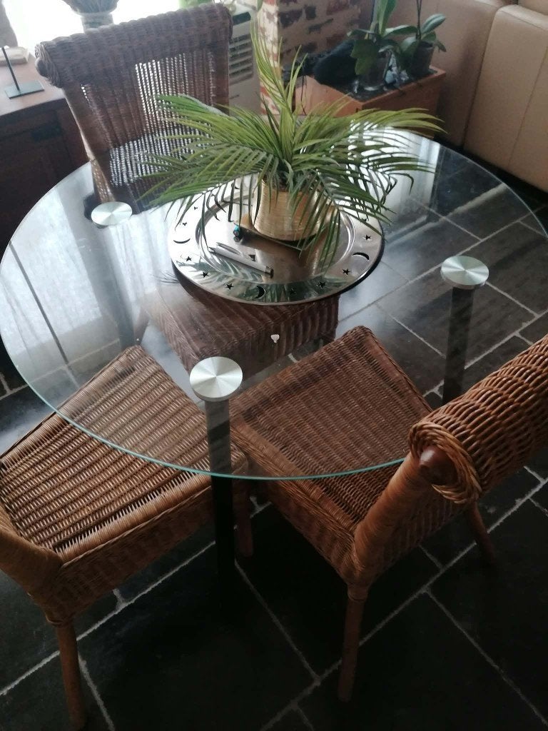 Mooie glazen ronde tafel, Huis en Inrichting, Ophalen, Gebruikt, Rond, Glas