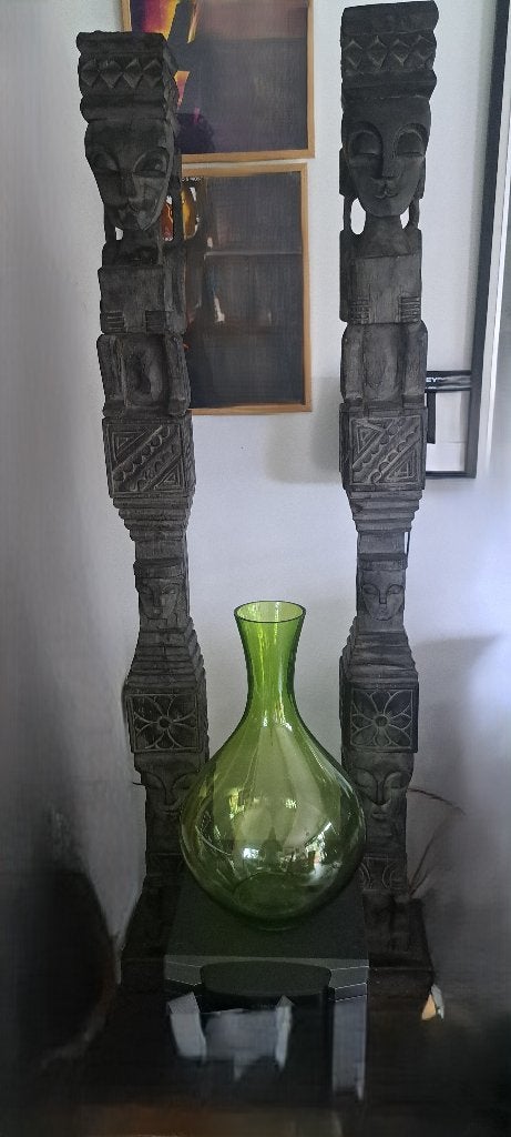 Prachtige set grote Balinese houten beelden (154 cm), Ophalen, Art deco, Zwart, 1 meter - 2 meter