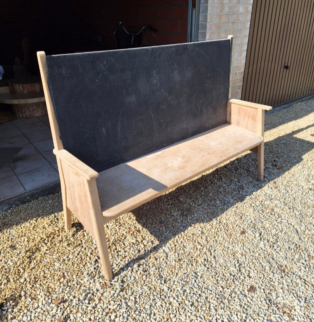 Blikvanger! Vintage Houten Zitbank met Krijtbord Rugleuning, Enlèvement, Vintage