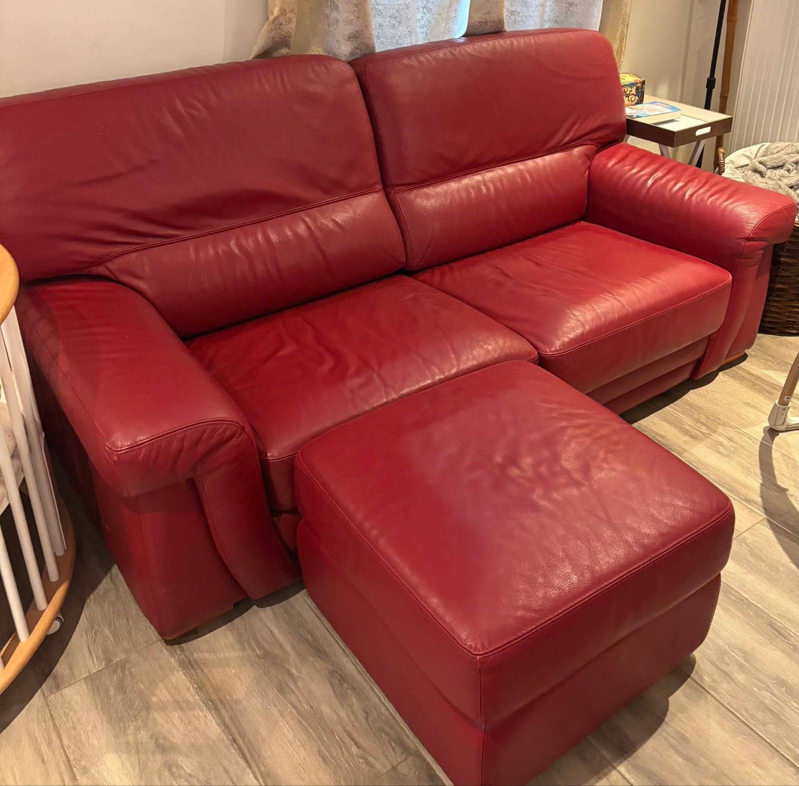 salon en véritable cuir couleur rouge bordeaux 2 plus 3 plus, Enlèvement, Comme neuf, Cuir