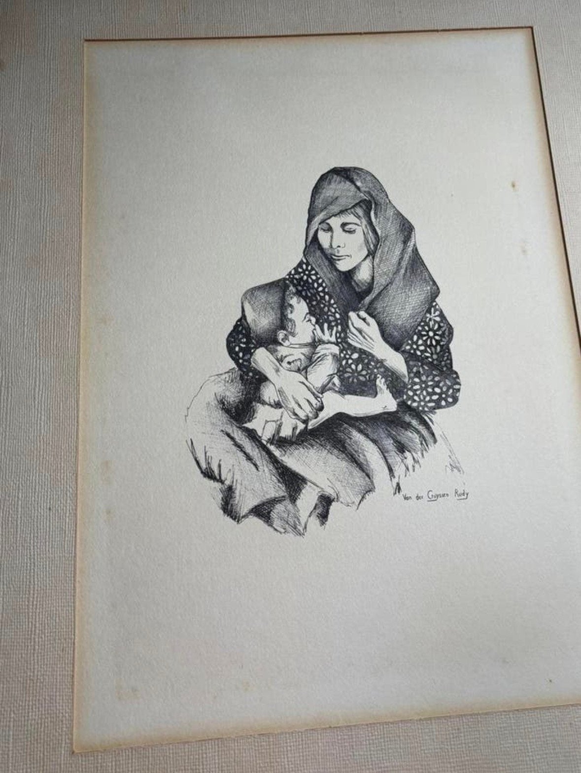 origineel handgetekend kunstwerk van Van der Guyssen Rudy., Antiek en Kunst, Kunst | Etsen en Gravures, Ophalen