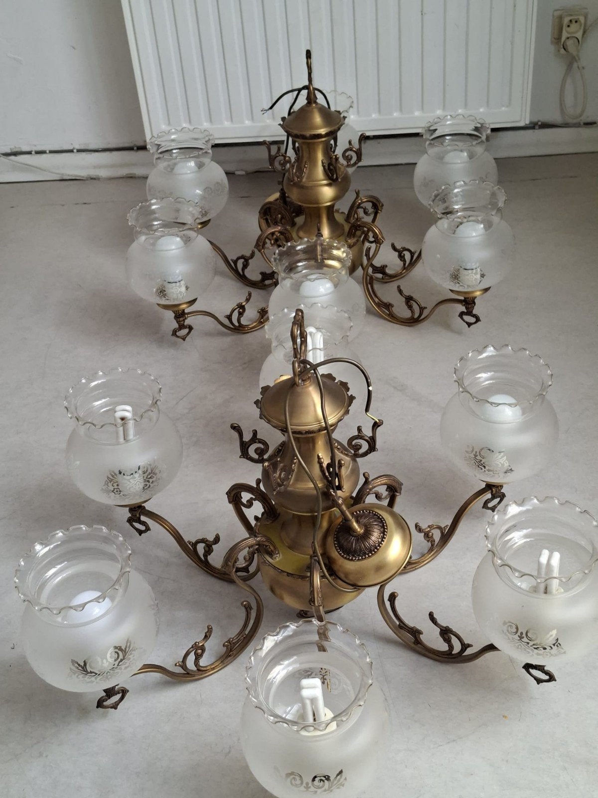 antieke koperen kroonluchter 2 stuks Zeer goede staat, Maison & Meubles, Lampes | Lustres, Enlèvement ou Envoi