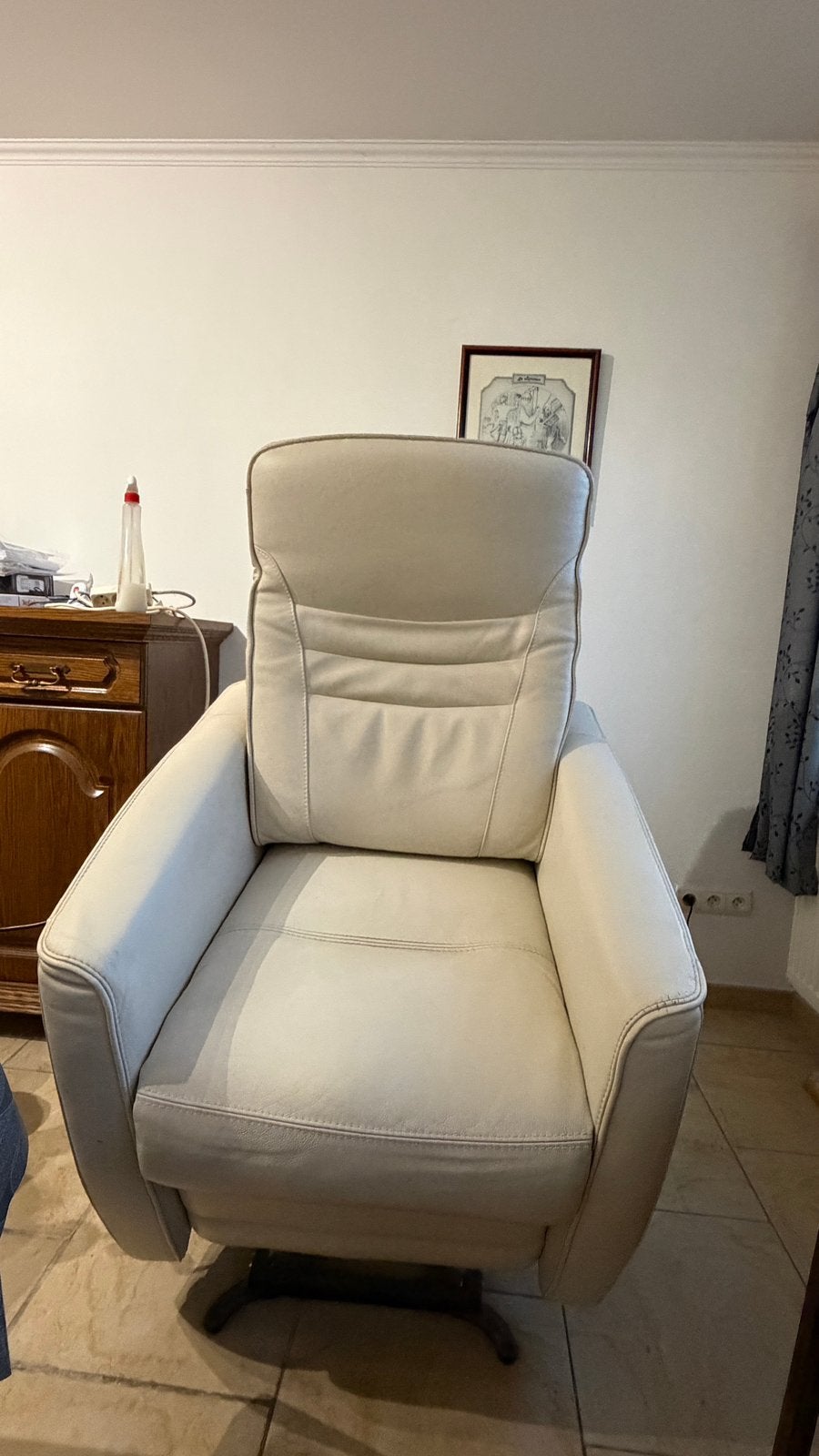 Relax double moteur avec fonction releveur cuir ivoire, Maison & Meubles, Enlèvement, Comme neuf, Cuir