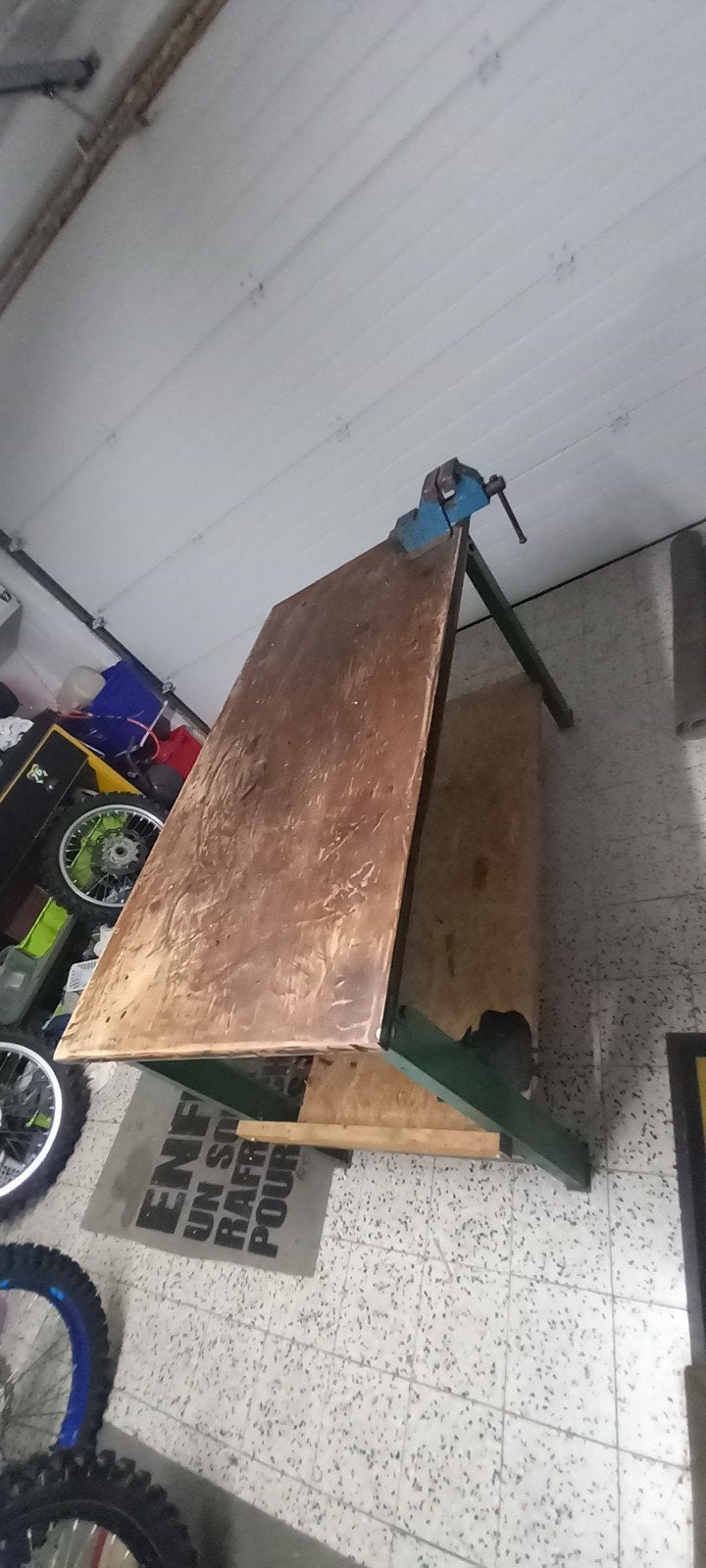 metalen / houten werkbank, Doe-het-zelf en Bouw, Werkbanken, Ophalen, Gebruikt, Bankschroef