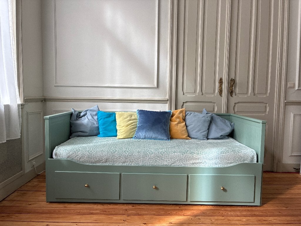 HEMNES Lit banquette vert et 2 matelas 80x200 cm, Enlèvement, Neuf, Vert