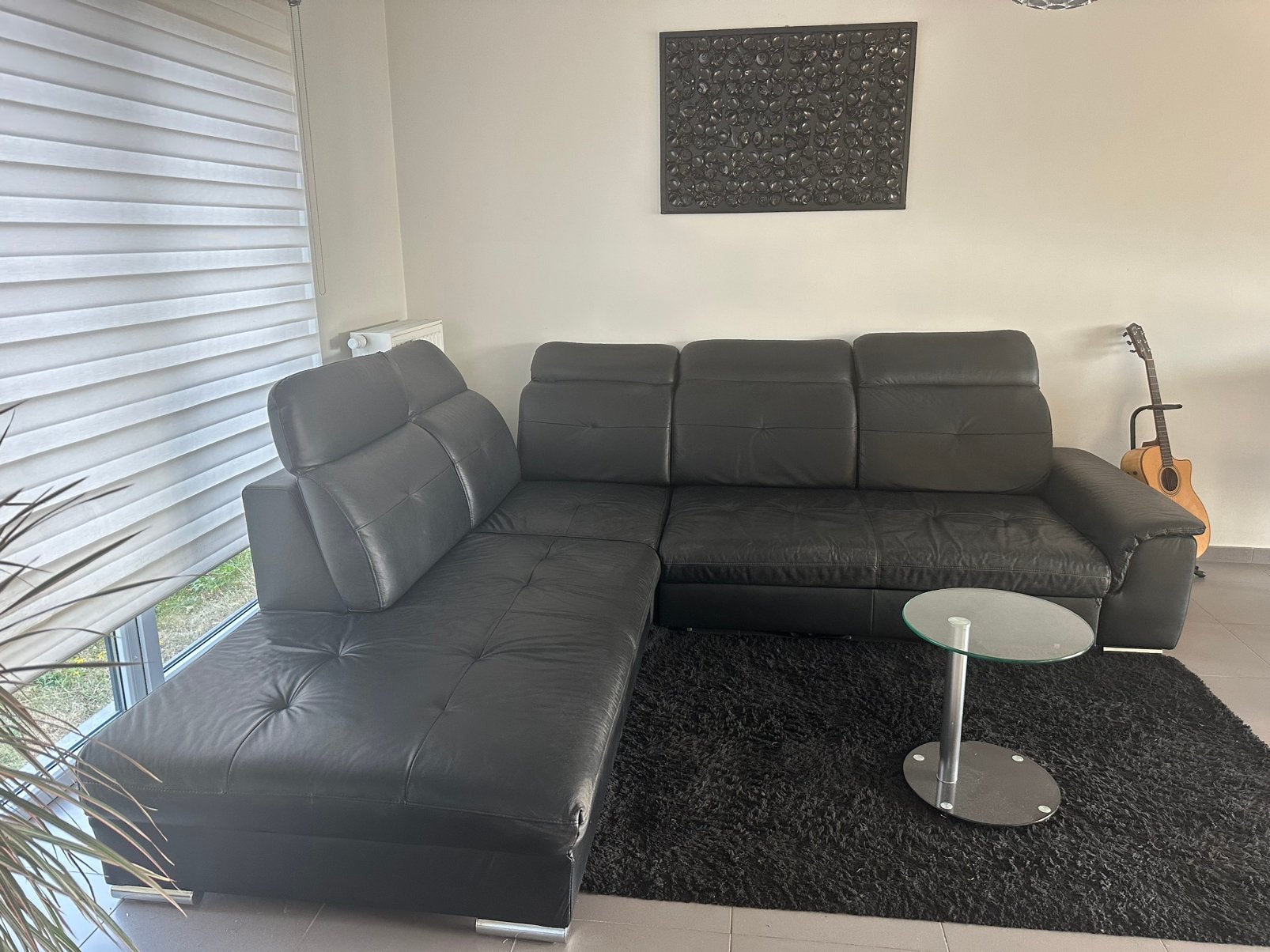 Canapé d’angle en cuir noir, Ophalen, 250 tot 300 cm, Hoekbank, Leer