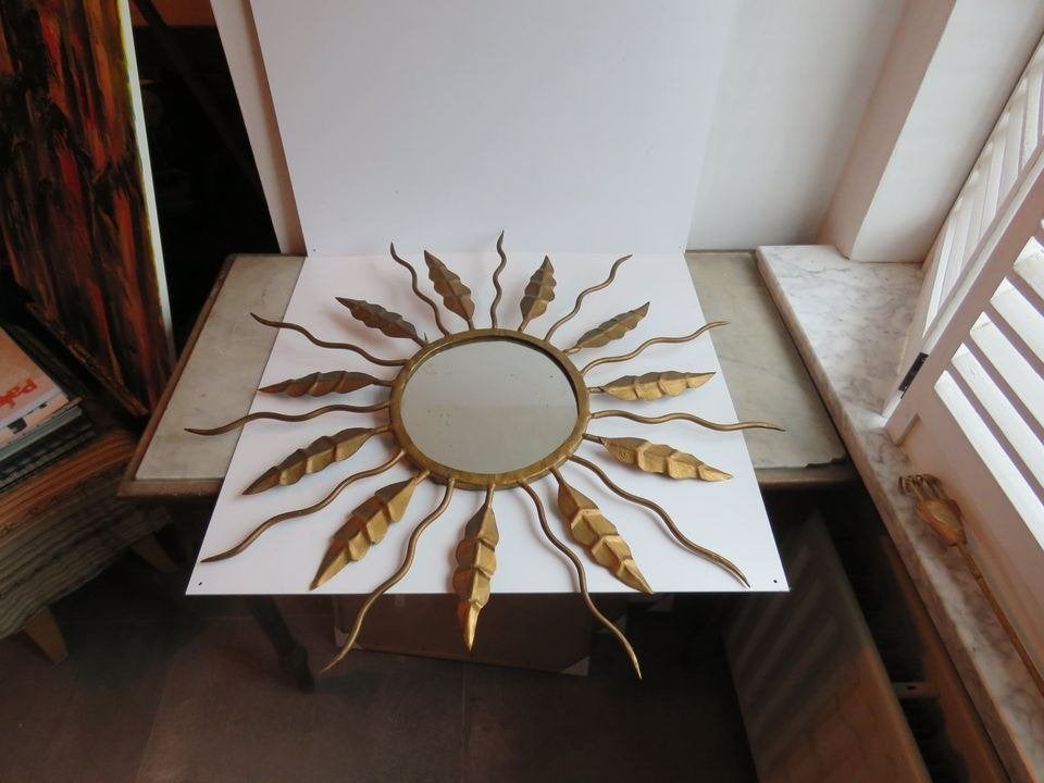 Miroir solaire vintage en métal antique diamètre 74 cm, Antiquités & Art, Enlèvement