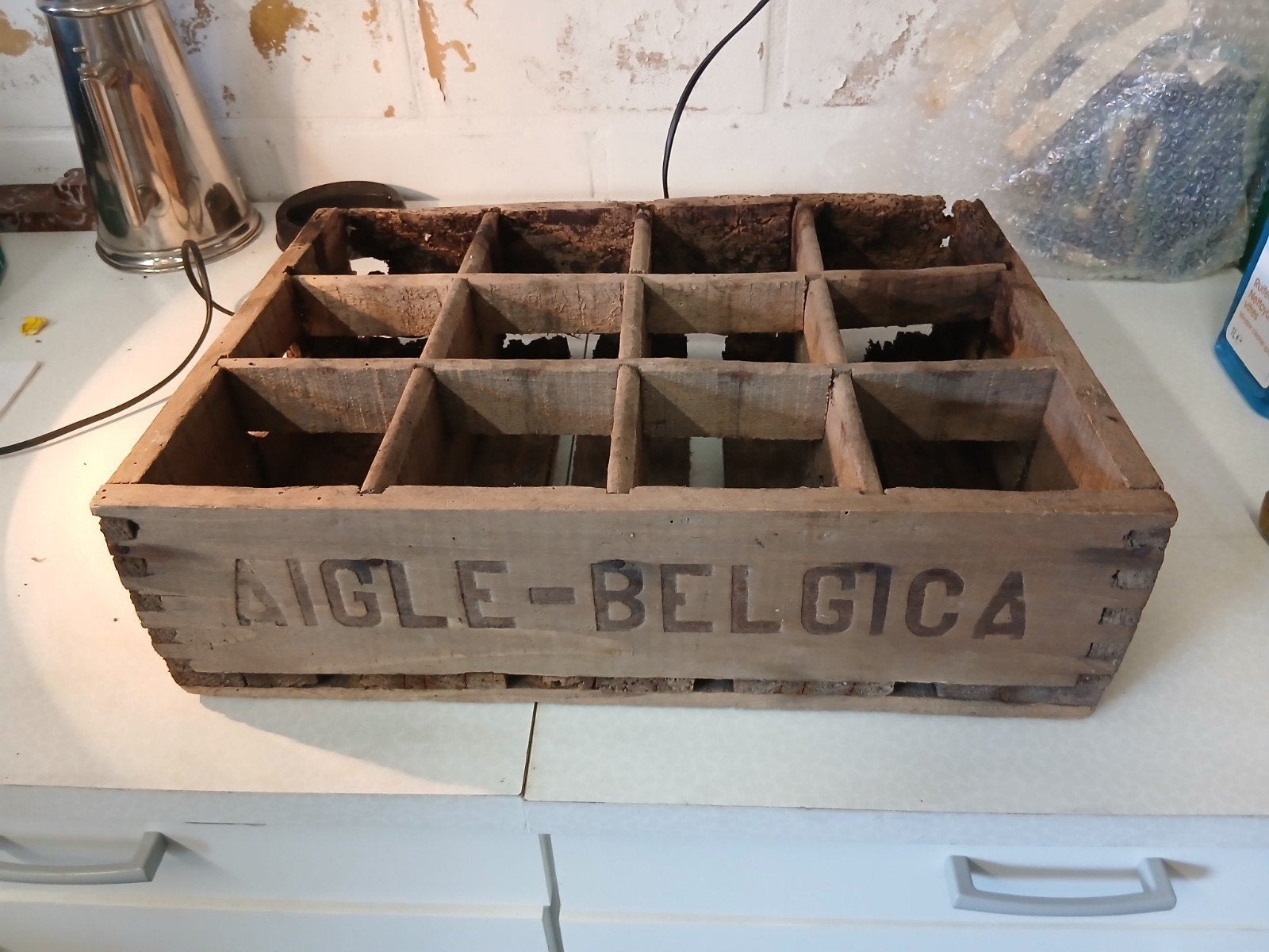 Oud houten bierbak aigle belgica 1954, Verzamelen, Biermerken, Ophalen of Verzenden