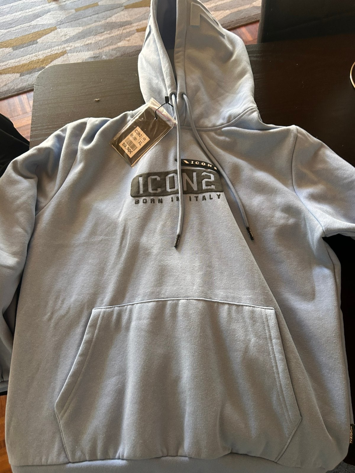 Pull neuf ICON2 bleu clair a capuche, Enlèvement ou Envoi, Neuf, Bleu