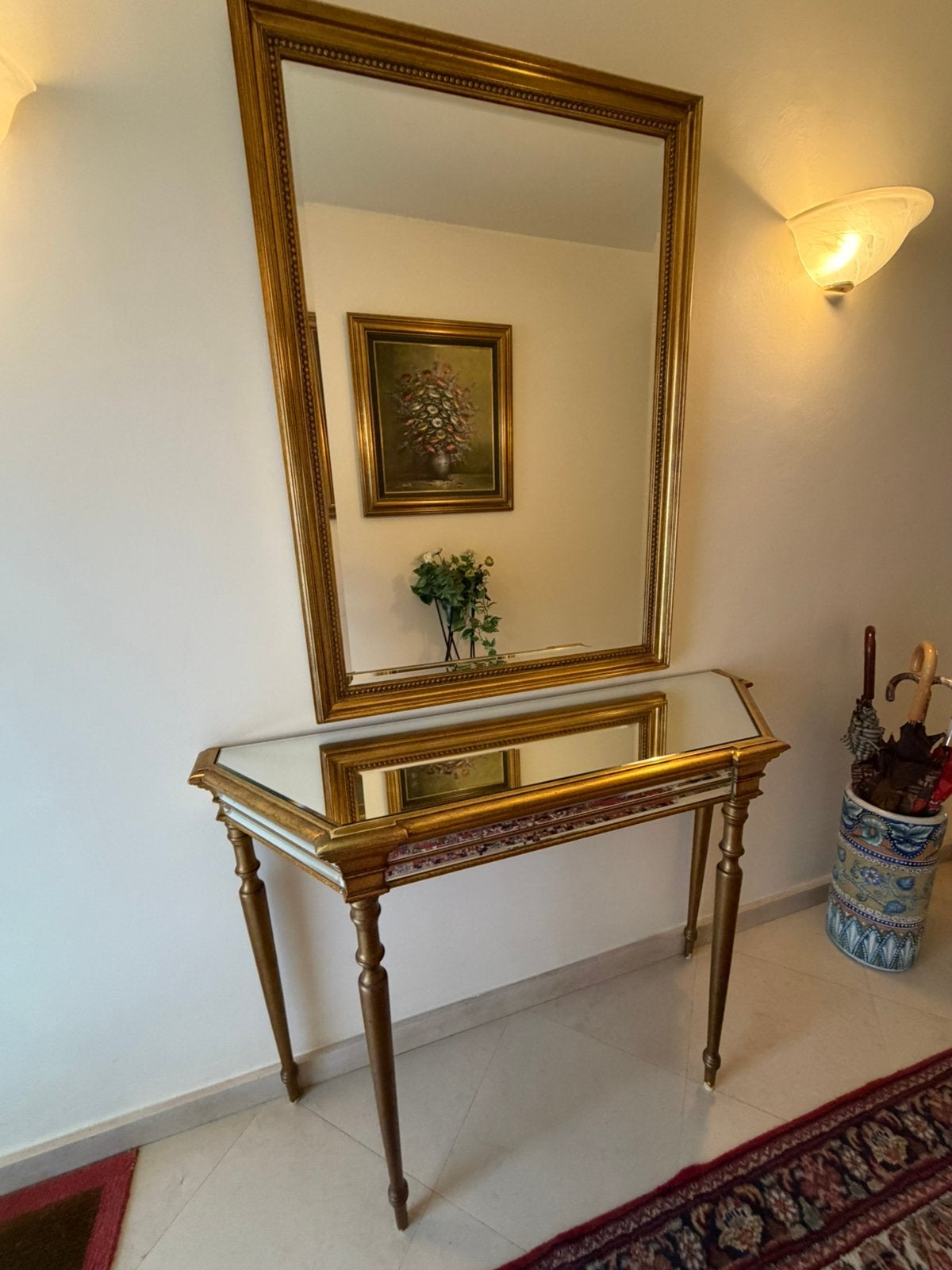 Console avec miroir, 100 à 150 cm, 25 à 50 cm, Antique doré, Comme neuf