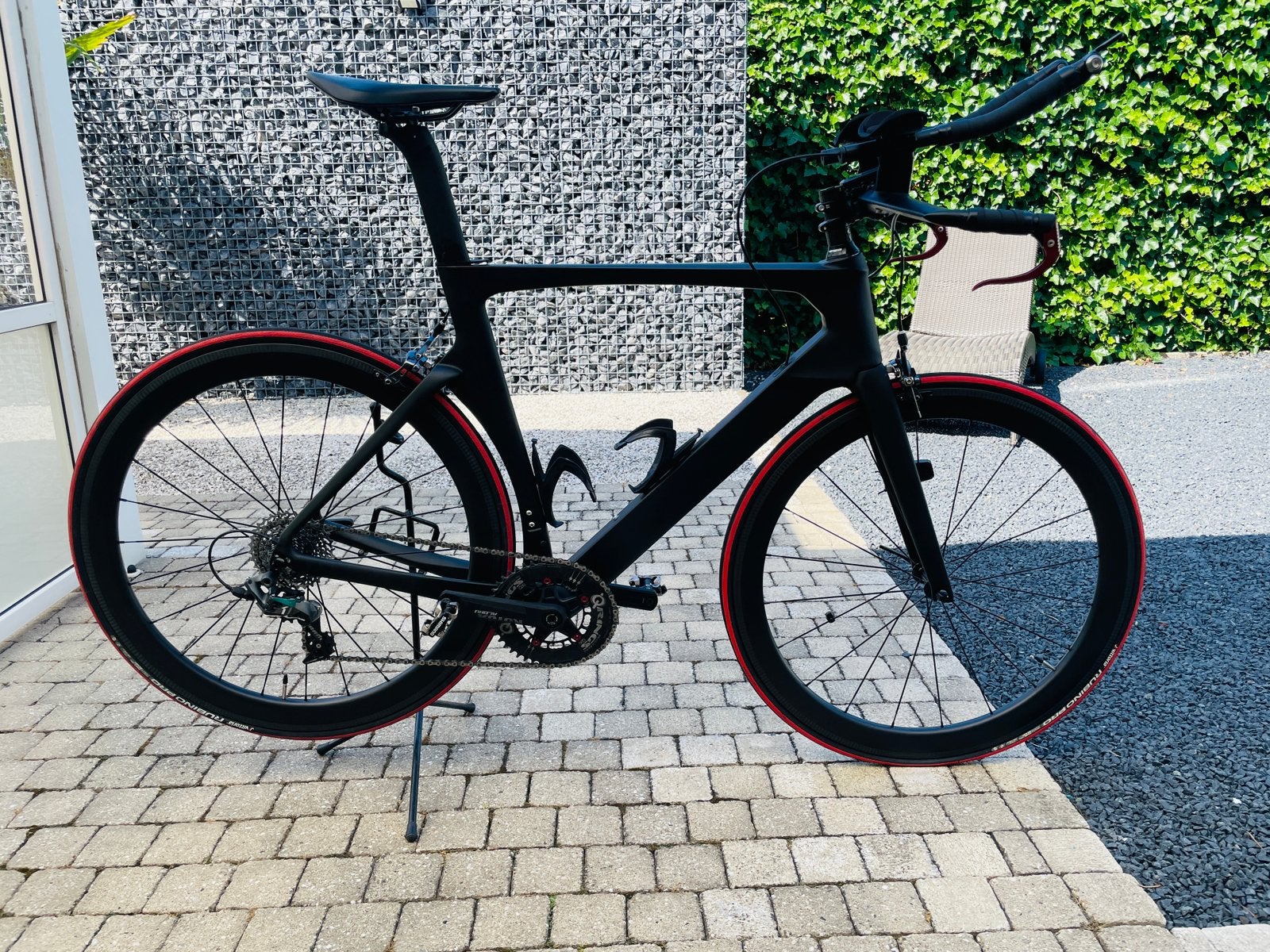 Triatlon fiets Carbon. Kleur zwart. Maat L, 28 inch, 10 tot 15 versnellingen, Velgrem, Zo goed als nieuw