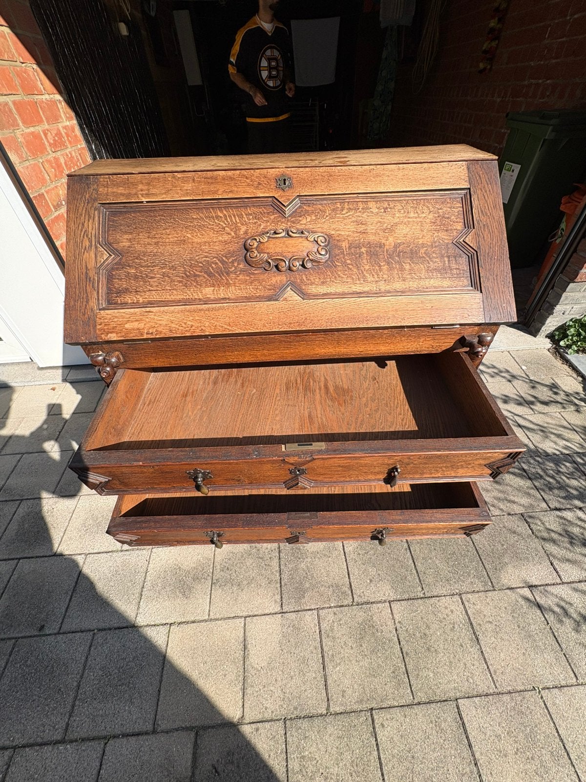 Antieke eiken secretaire c.a 1900, Antiek en Kunst, Ophalen