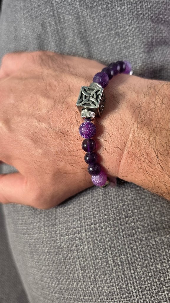Pierres Naturelles Améthyste et Agate + Cadeau 🎁, Staal, Paars, Nieuw, Ophalen of Verzenden