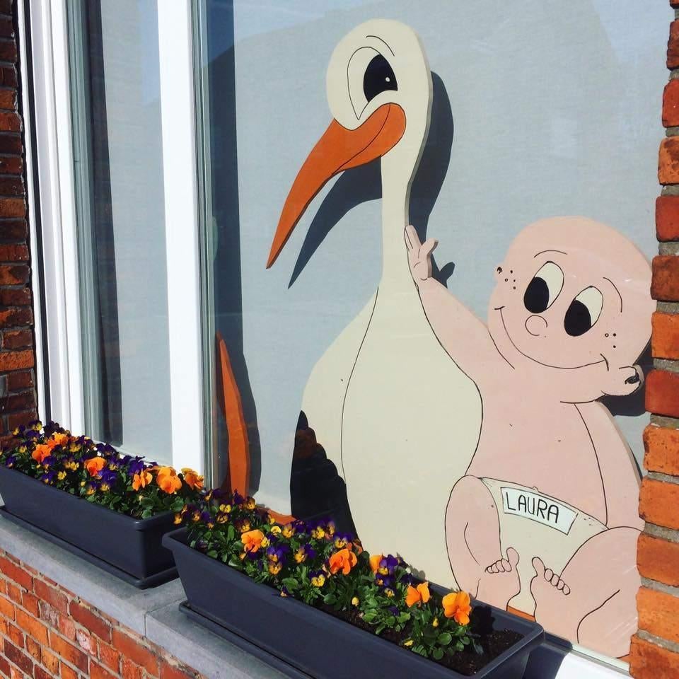Bord geboorte ooievaar, Kinderen en Baby's, Kraamcadeaus en Geboorteborden, Ophalen, Gebruikt, Geboortebord