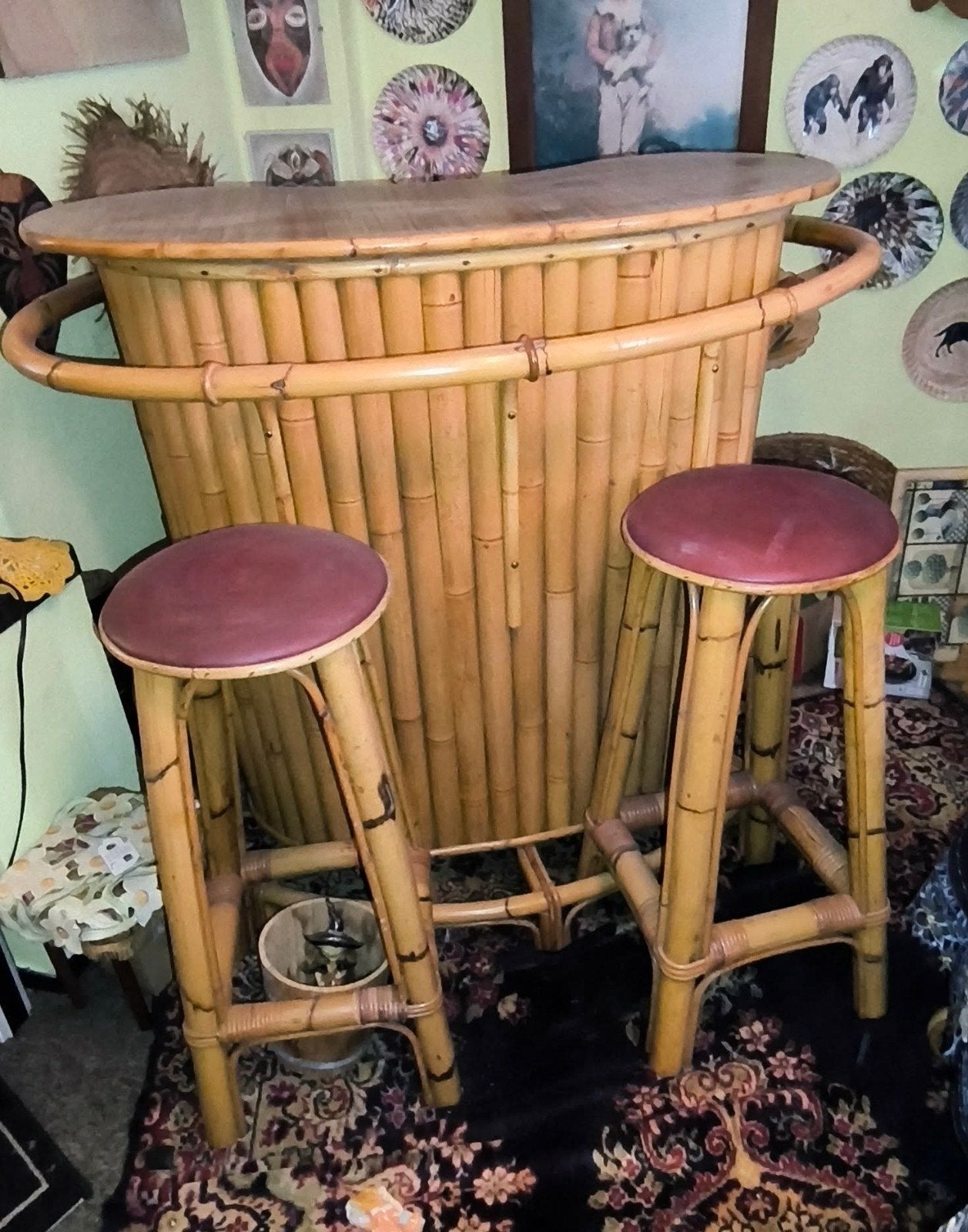 Bar en bambou avec deux tabourets, Antiquités & Art, Enlèvement
