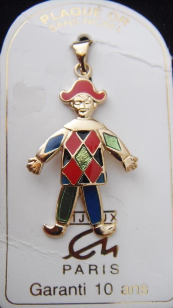​Pendentif arlequin articulé plaqué or + émail, NEUF, Neuf, Enlèvement ou Envoi, Autres couleurs, Autres représentations