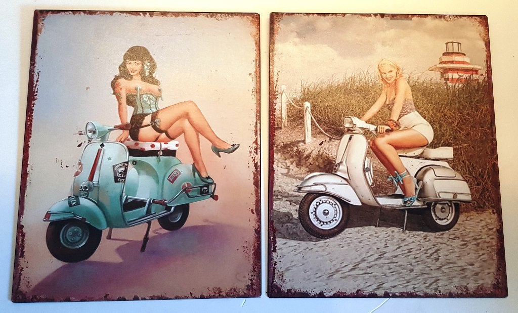 2 panneaux muraux en métal de style vintage avec Vespa, Envoi, Neuf, Autres types