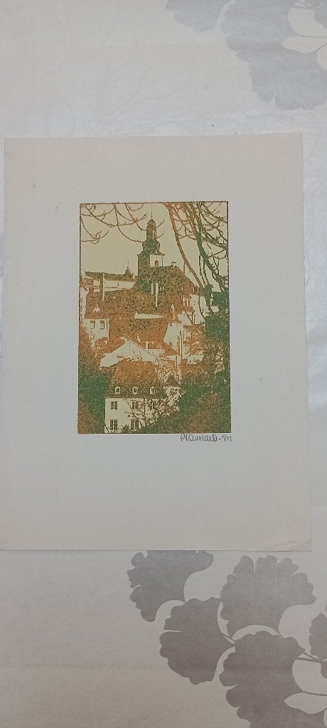 P. Van Maele zeefdruk 1979 - Landschap 23x31, B13, Antiek en Kunst, Kunst | Litho's en Zeefdrukken, Gesigneerd, Ophalen of Verzenden