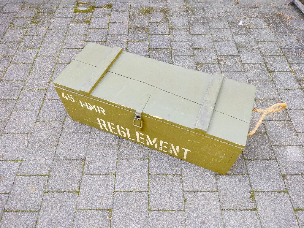 Oude houten militaire legerkist. 45 HMR REGLEMENT., Ophalen, Landmacht, Kist of Geocache