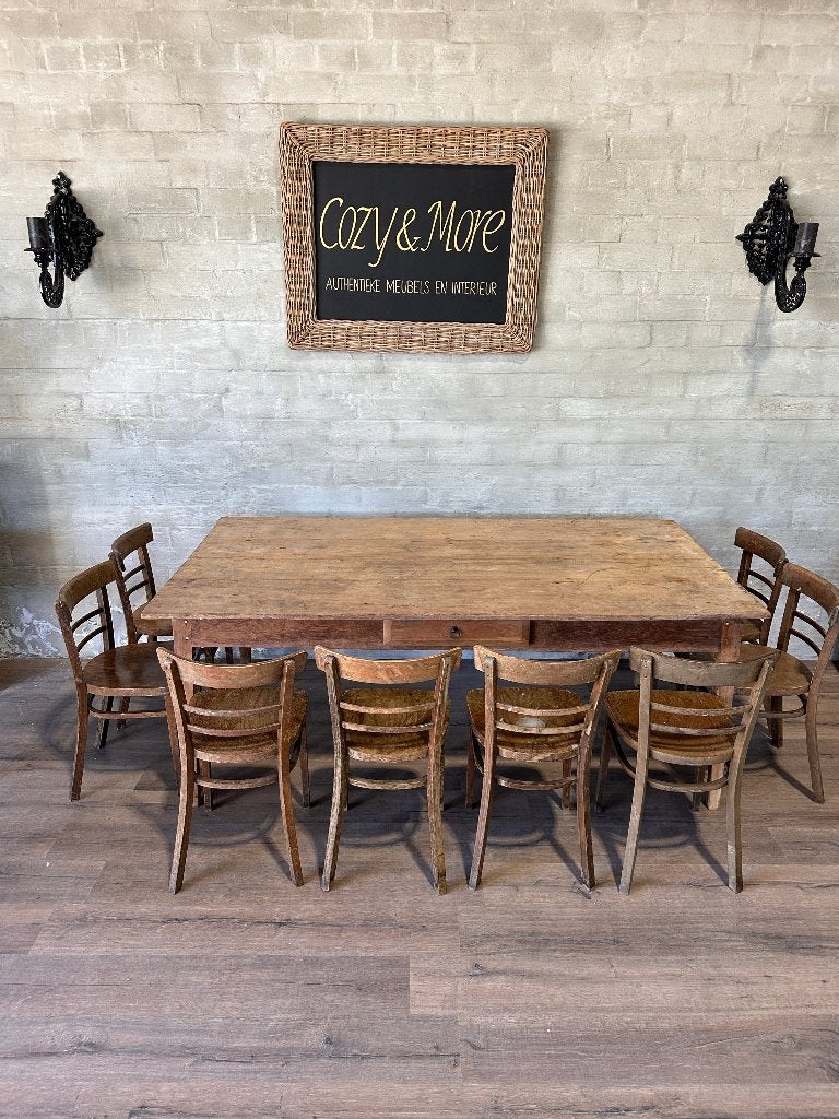 Franse antieke eettafel met 1 lade - 199 x 106 cm + 79 cm, Huis en Inrichting, Gebruikt, Pannenfabriek 2 - unit C - 2360, Oud-Turnhout, Belgie