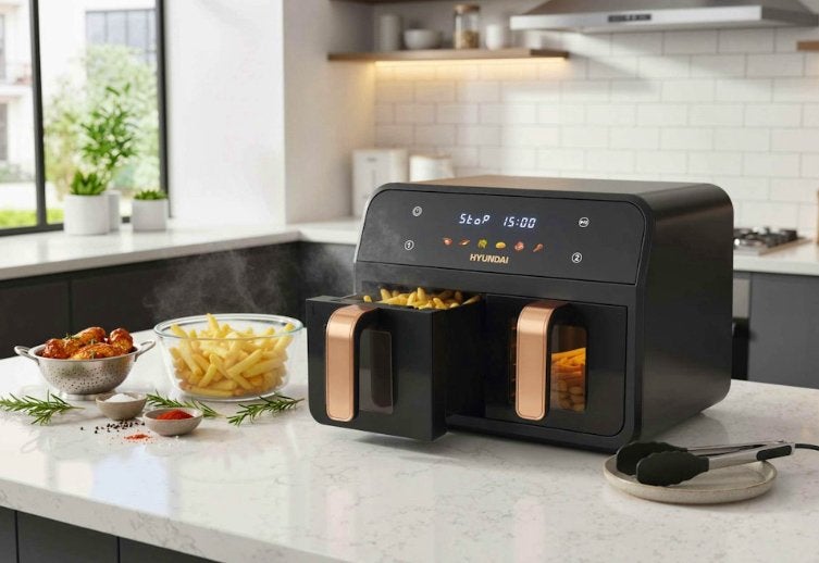 Hyundai Electronics - Digitale Airfryer Duo 6,2L Nieuw, Enlèvement ou Envoi, Neuf, Friteuse à air XL, 1000 à 1499 grammes