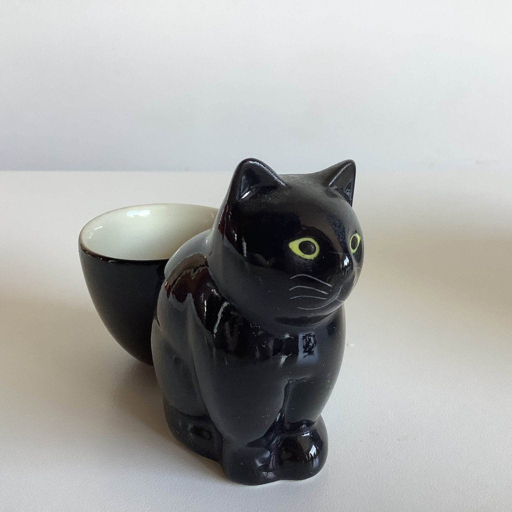 Joli coquetier vintage en porcelaine chat noir, Antiquités & Art, Enlèvement ou Envoi