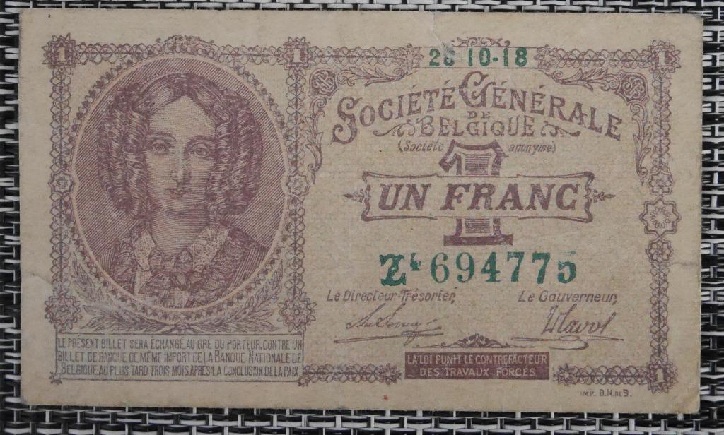 Bankbiljet 1 Frank België 26.10.18, Postzegels en Munten, Bankbiljetten | België, Ophalen of Verzenden, Setje