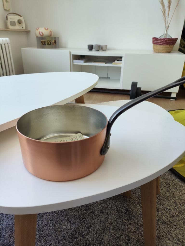 Ongebruikte Vintage falk vertinde koperen steelpan 18cm, Ophalen