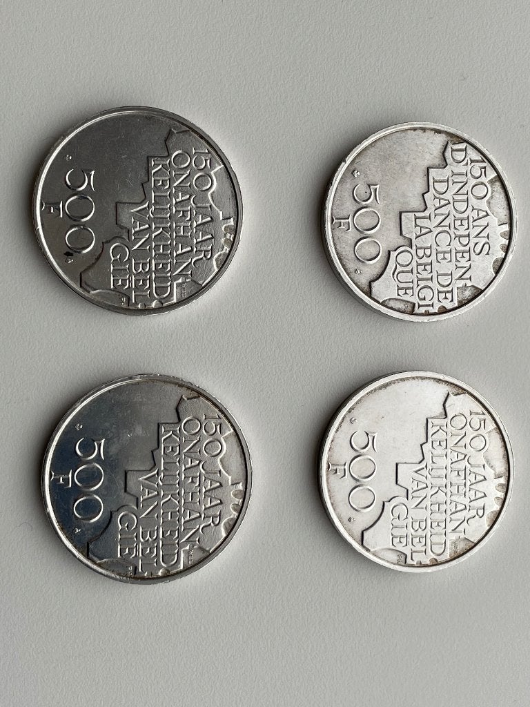 4 munten 500 Frank, Postzegels en Munten, Ophalen, Verzilverd, Setje