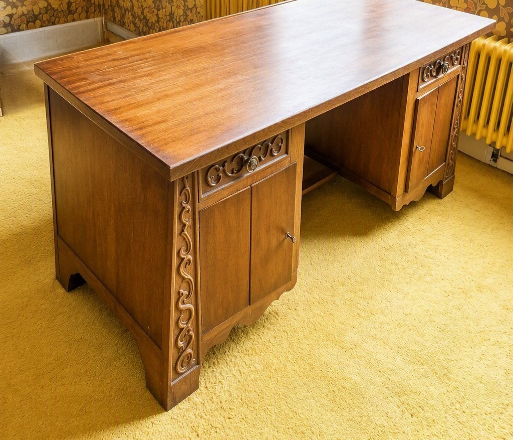Vintage bureau met kastruimte, Ophalen, Opbergruimte, Gebruikt, Hout