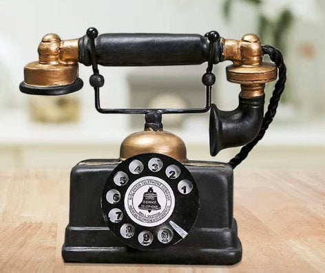 Decoratie vintage telefoon stijl - zwart met goud (18x16cm), Goud, Ophalen of Verzenden, Nieuw