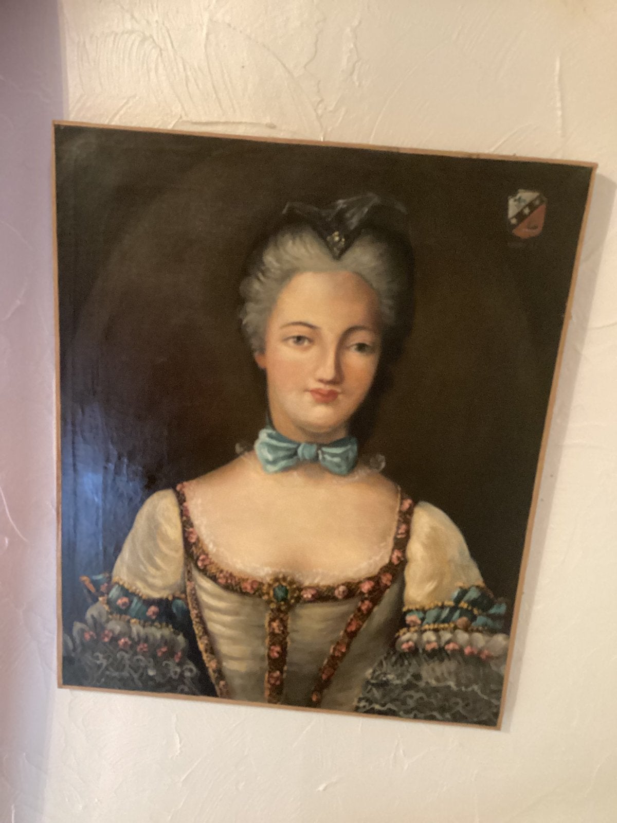 Portrait de femme. Blason . Daté 1734., Antiquités & Art, Enlèvement, Daté