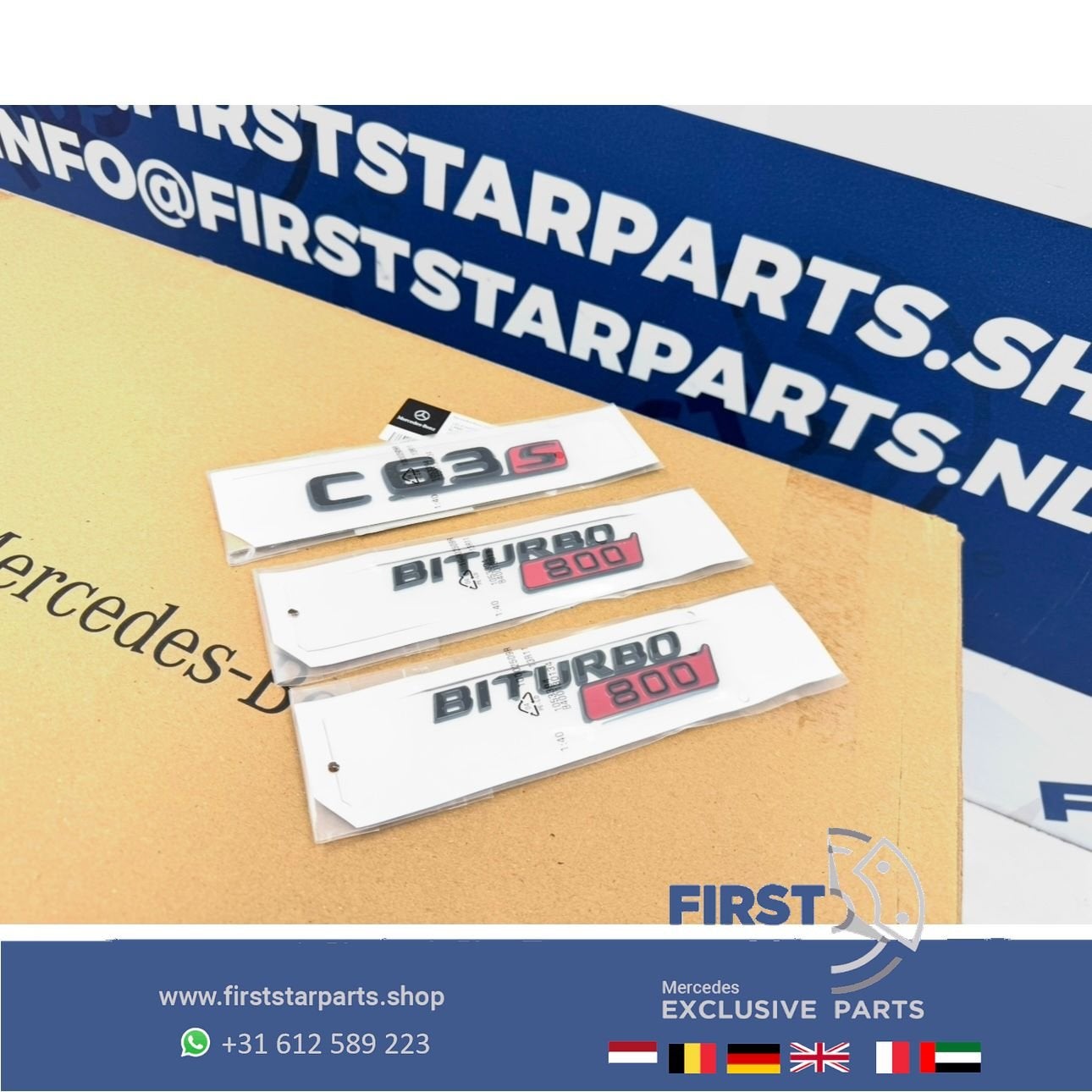 W205 W206 C63 BRABUS 800 LOGO SET ZWART ROOD EMBLEMEN Merced, Gebruikt, -, Ophalen of Verzenden, -