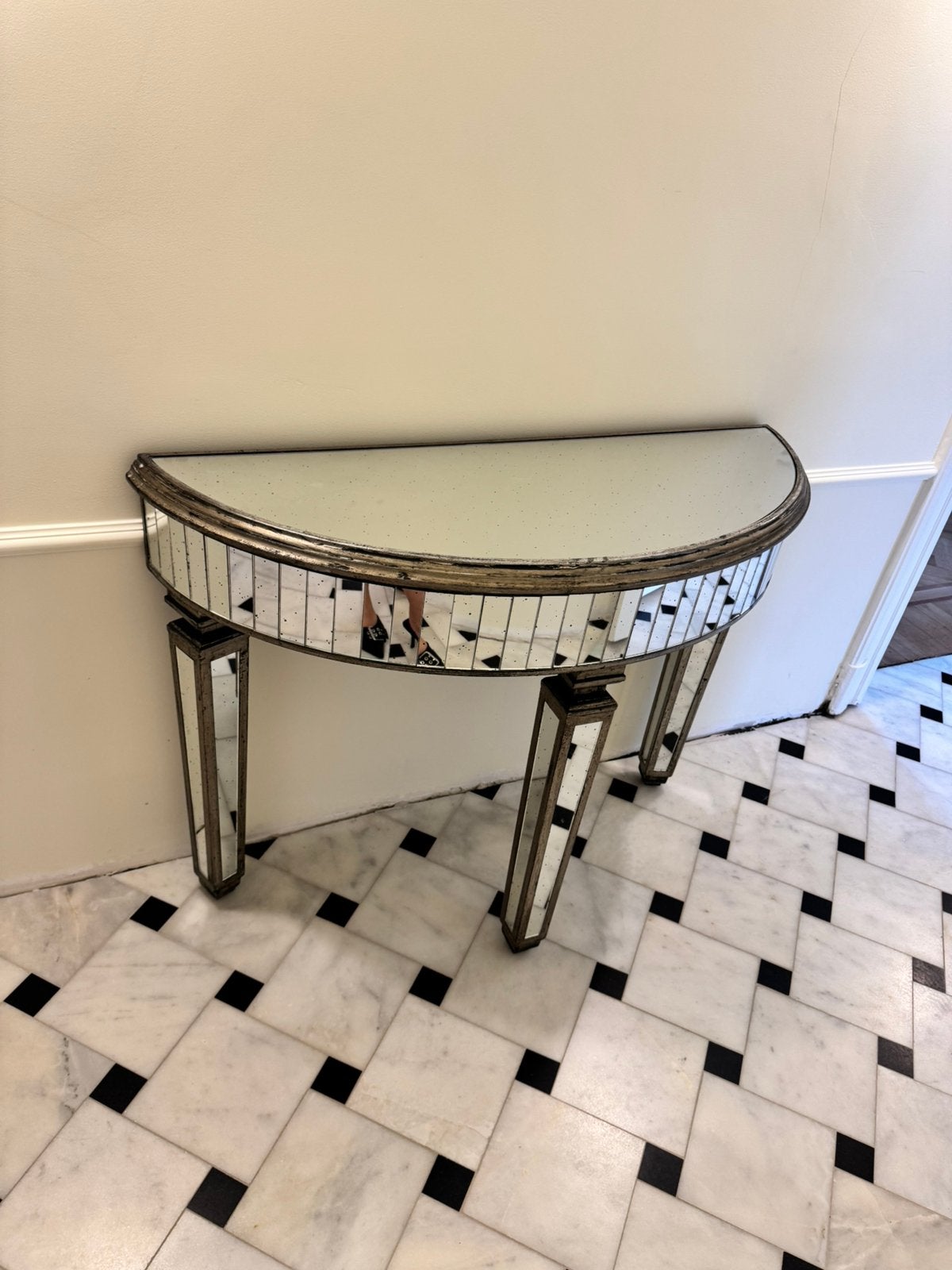 Magnifique table console style Art Deco Hollywood Regency, Art Deco Hollywood Regency, Comme neuf, Verre, Enlèvement