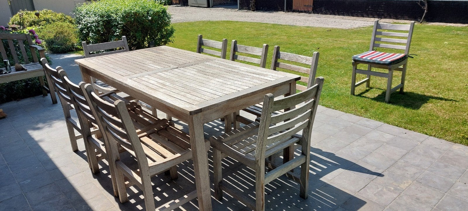Tuintafel teak + stoelen, Tuin en Terras, Ophalen
