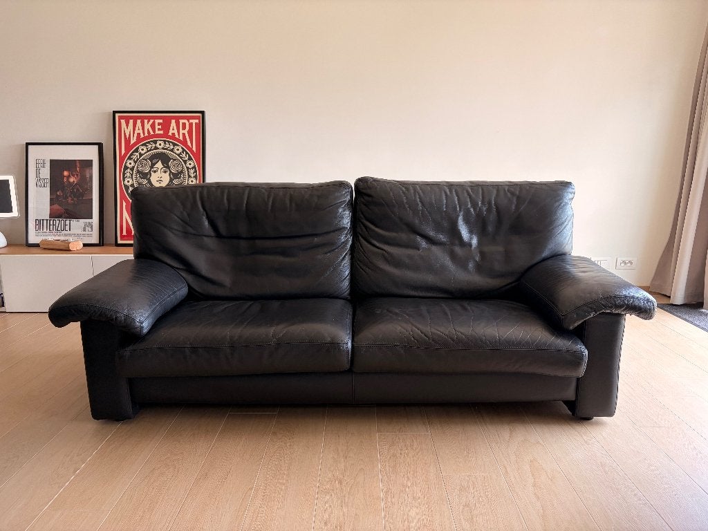 Complete zwart lederen salon met 3, 2 en 1 zit - kwaliteit, Maison & Meubles, Canapés | Coins salons complets, Utilisé, Cuir, Enlèvement