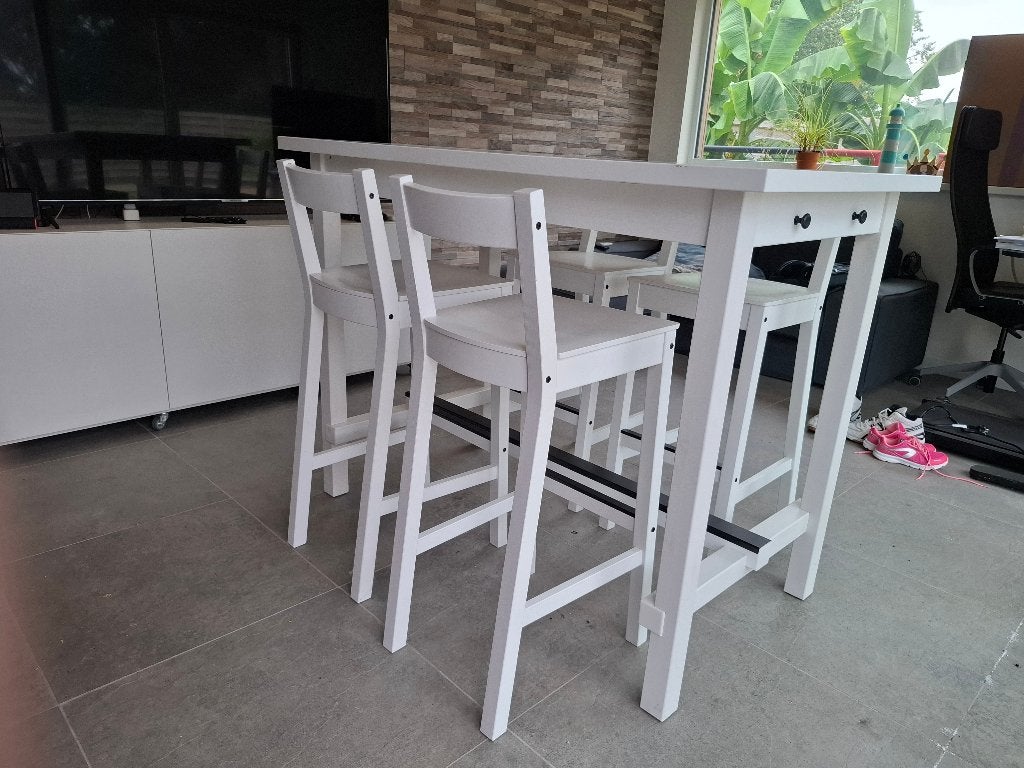 Bar tafel met 4 barkrukken wit, Enlèvement, Comme neuf