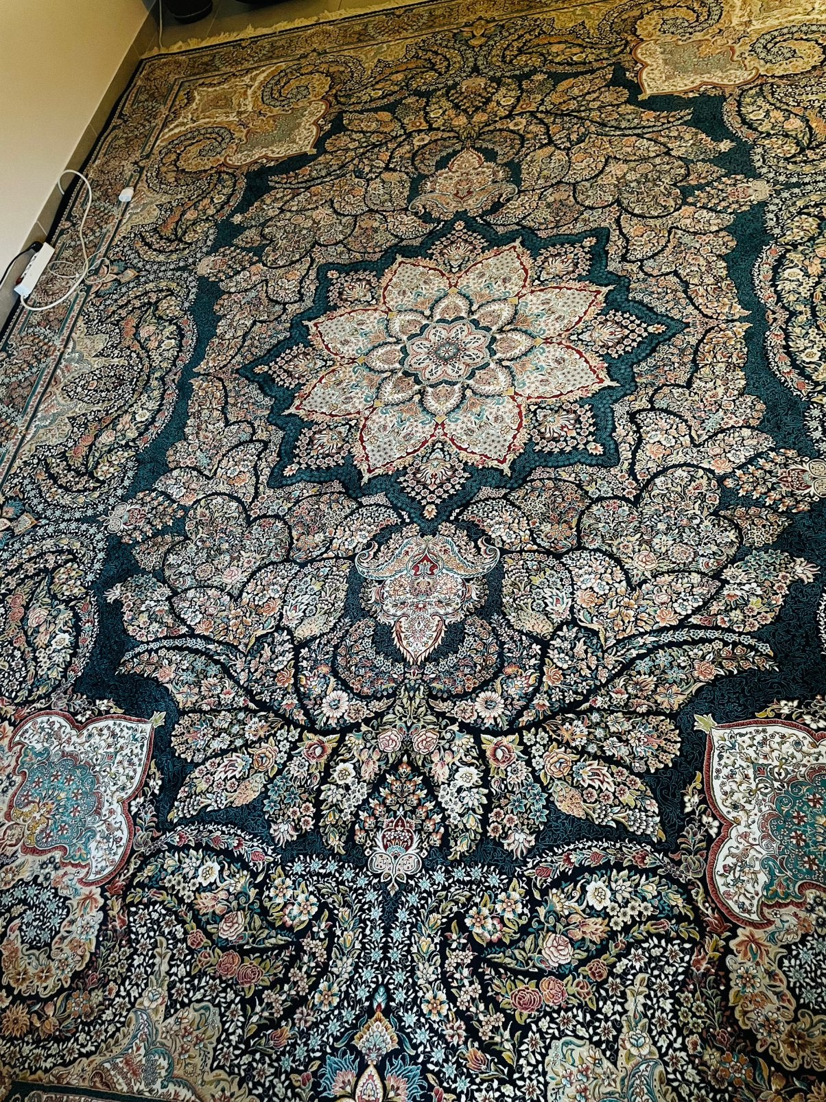 Prachtig Perzisch Tapijt–Klassiek Bloemenmotief–Donkerblauw, 200 cm ou plus, 200 cm ou plus, Comme neuf, Enlèvement