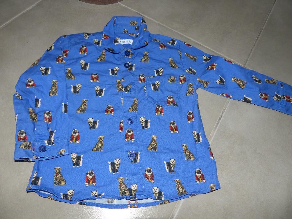 Blauw Hemdje Petit Filou - maat 86, Kinderen en Baby's, Babykleding | Maat 86, Zo goed als nieuw, Jongetje, Overhemdje of Bloesje