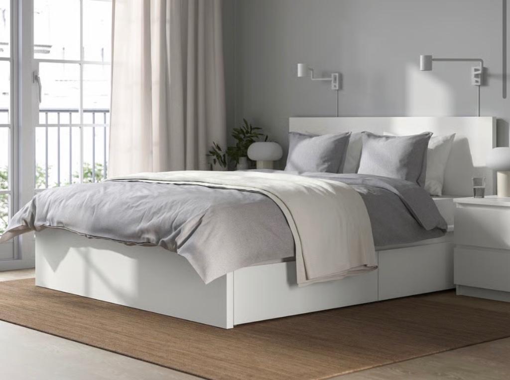 Bed ikea met 4 lades, Huis en Inrichting, Ophalen, Gebruikt, Wit, Tweepersoons