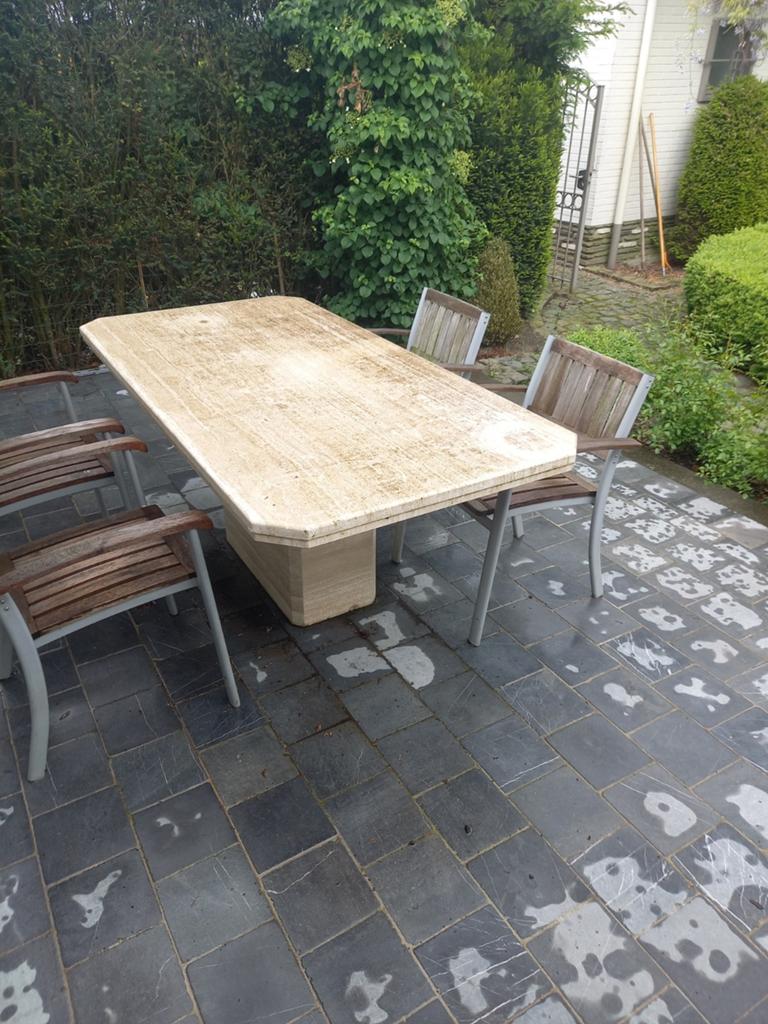 Tuintafel natuursteen travertin, Tuin en Terras, Ophalen