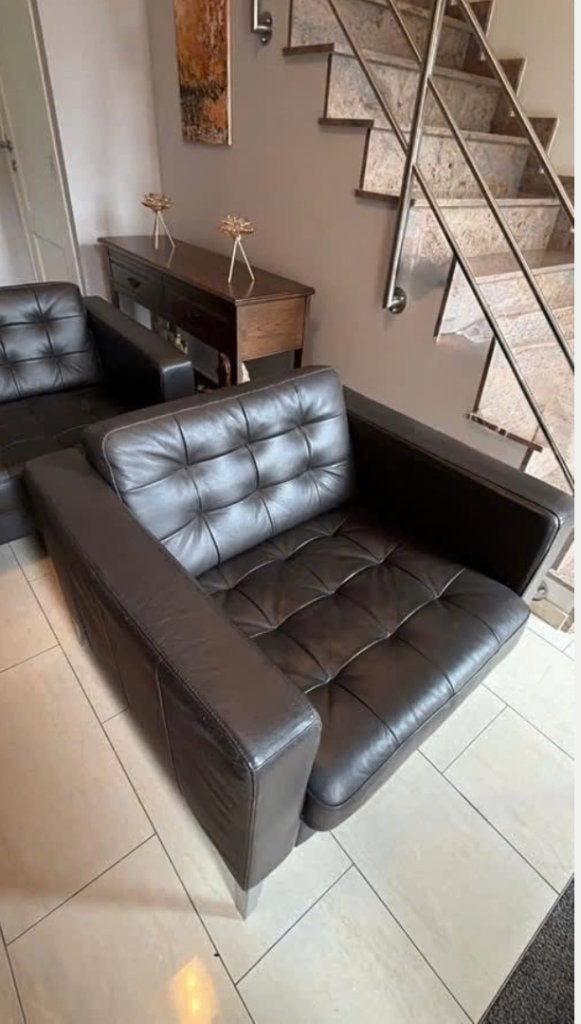 Donker bruine leren fauteuil Landskrona, Huis en Inrichting, Ophalen, Gebruikt, Leer