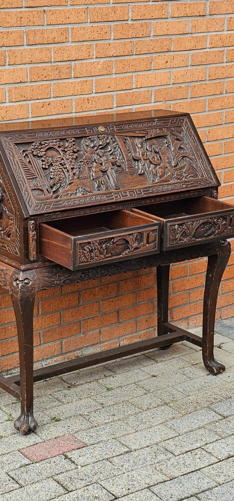 Secrétaire / bureau chinois richement sculpté + coupe-papier, Enlèvement