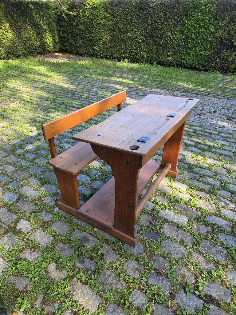 Vintage schoolbank, Huis en Inrichting, Ophalen, Gebruikt, 120 cm, Hout