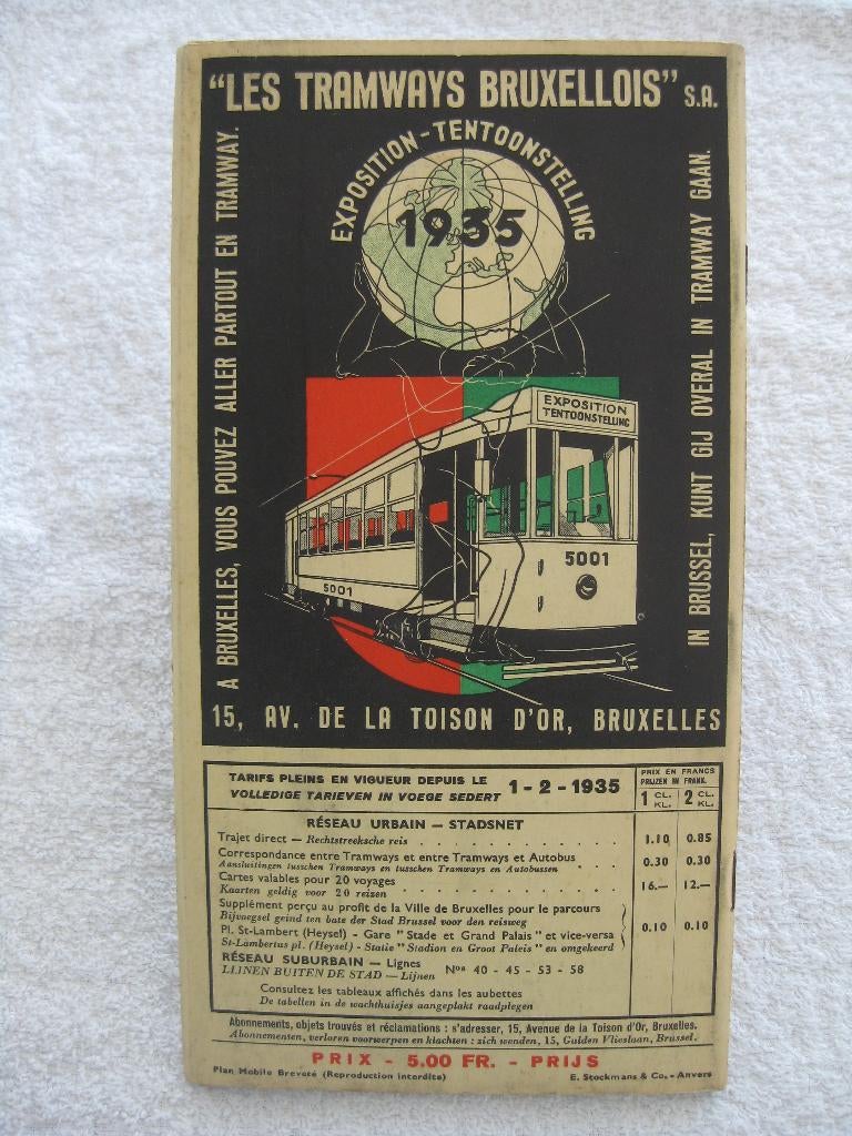Les Tramways Bruxellois – Exposition Universelle - EO 1935, Collections, Enlèvement ou Envoi, Utilisé