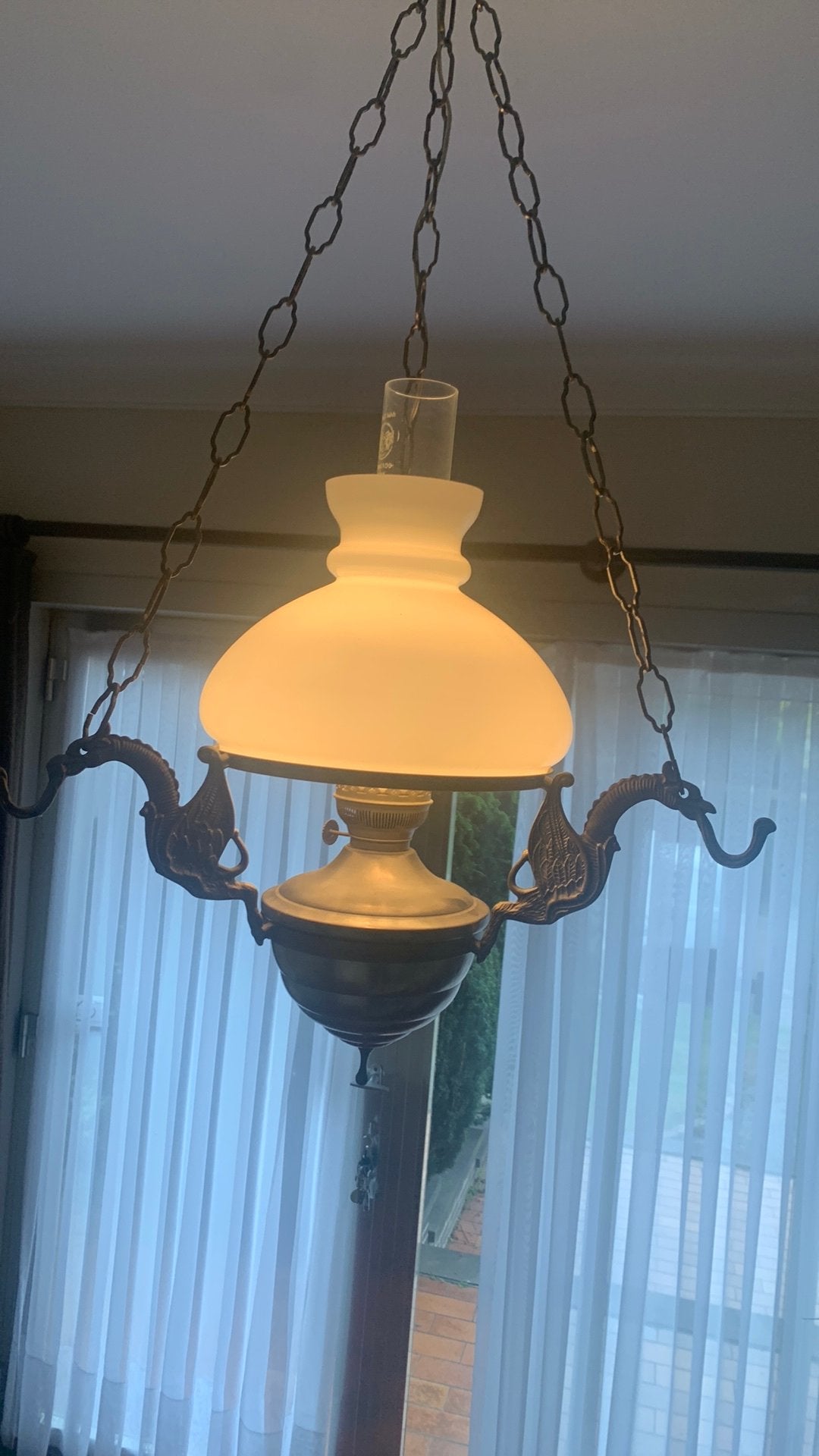 Vintage hanglamp/olielamp messing draken, Ophalen