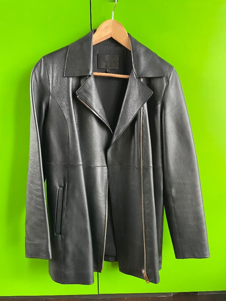 lederen jas, Massimo Dutti, Zwart, Ophalen of Verzenden, Zo goed als nieuw