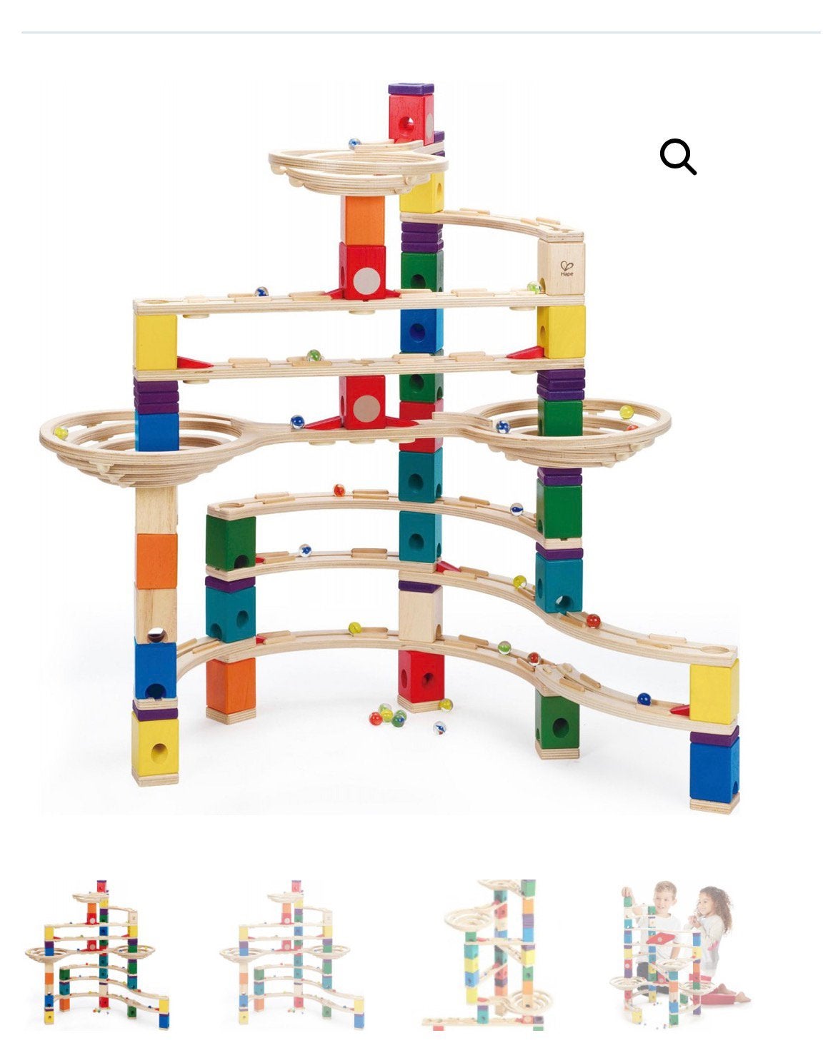 Houten knikkerbaan Hape 147 stukken, Ophalen